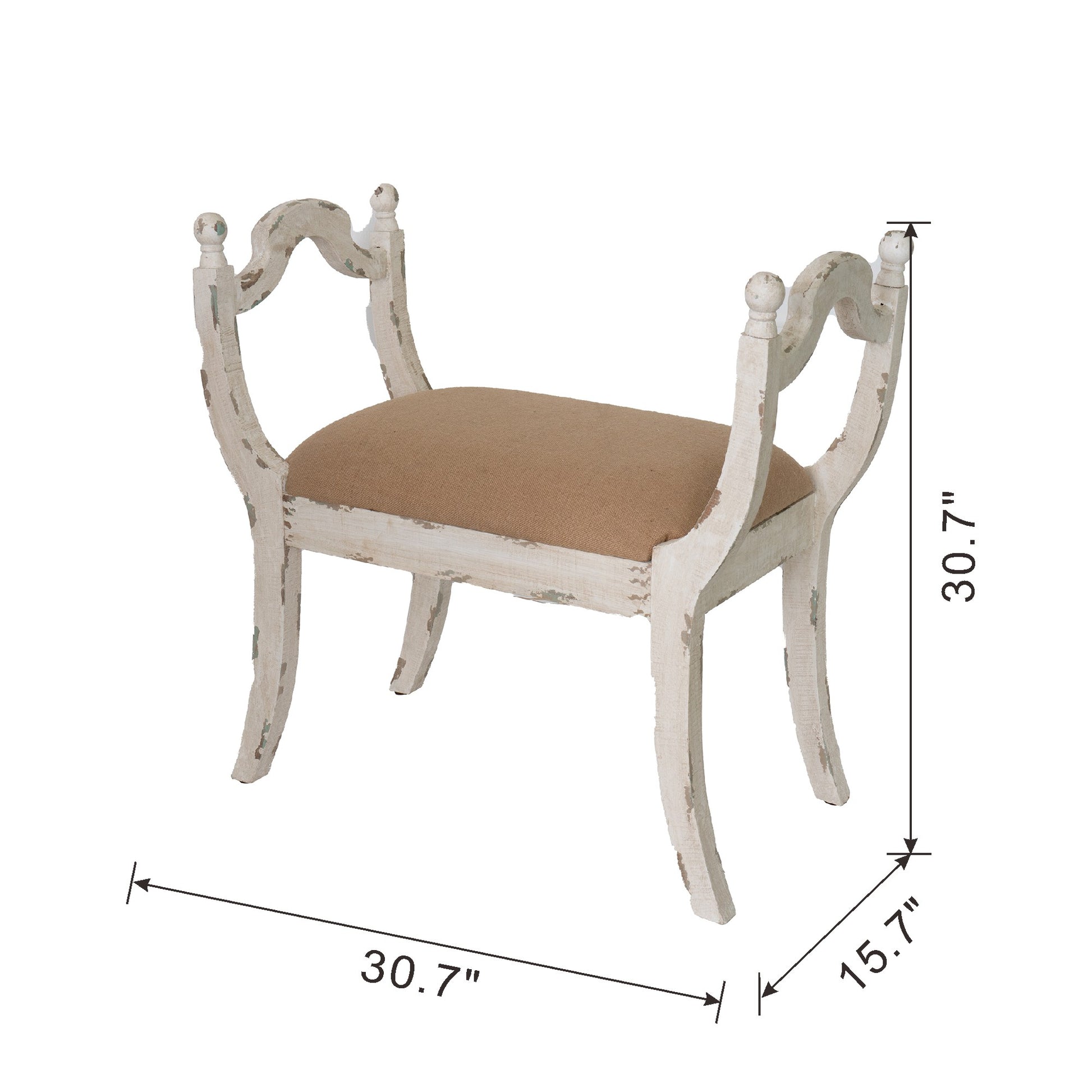 30.7X15.7X30.7" Harlow Bench, Farmhouse French Country Style Vanity Chair Multi Primary Living Space Boho,Casual,Farmhouse,French,French Country Solid Wood