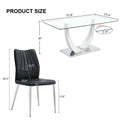 Table And Chair Set.Contemporary, Minimalist Rectangular Dining Table Featuring A Clear Tempered Glass Top And Sleek Silver Legs. Paried With Chairs Made Of Pu Material Cushion And Silver Metal Legs. Black Seats 8 Glass Metal