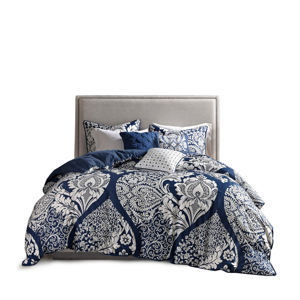 7 Piece Cotton Printed Comforter Set Indigo Queen Queen Indigo Polyester
