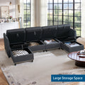 Convertible Sectional Sofa With Storage Seat 6 Seat Sofa With Reversible Chaise U Shaped Sectional Couch For Living Room,Dark Grey Black Fabric 6 Seat