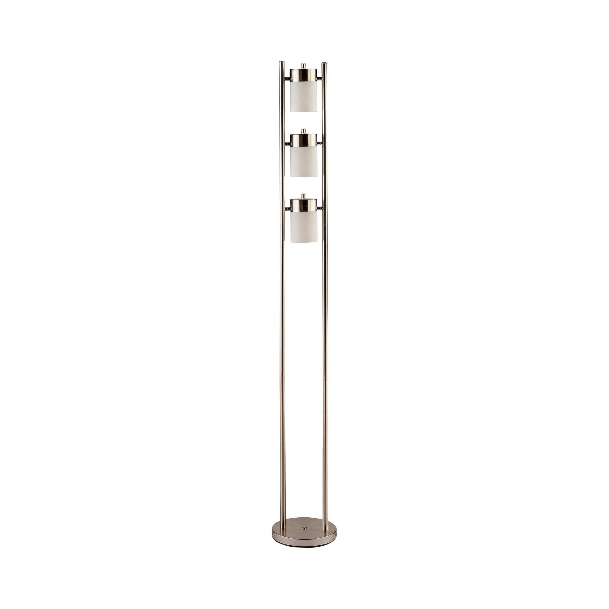 65 Inch Silver Floor Lamp, 3 Horizontal Swivel Lights, Frosted Glass Shade Silver Glass Metal