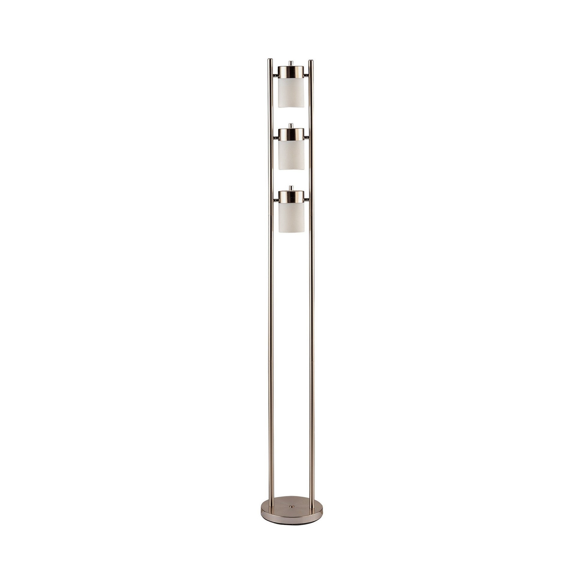 65 Inch Silver Floor Lamp, 3 Horizontal Swivel Lights, Frosted Glass Shade Silver Glass Metal