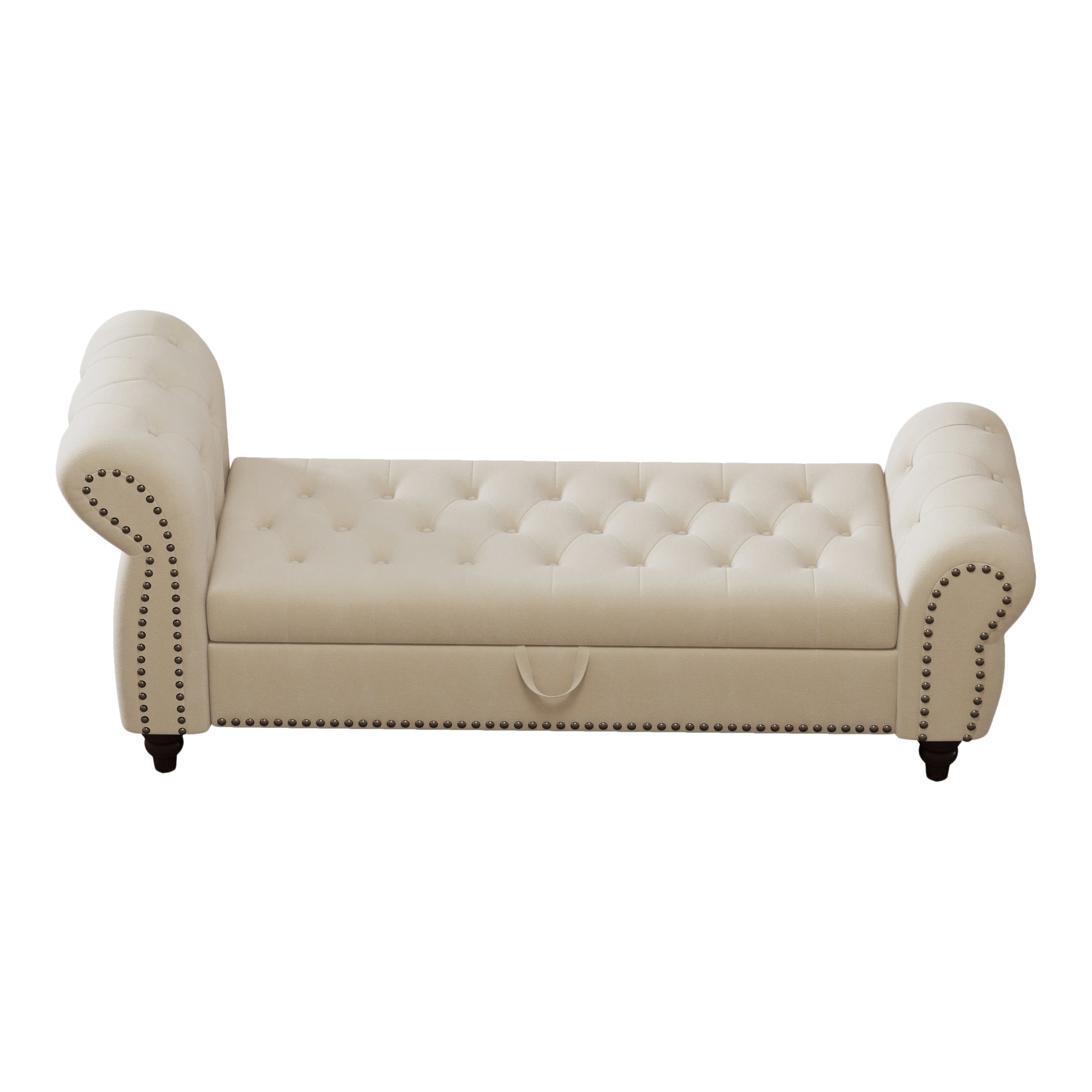 64.5" Bed Bench For Bed Room Nails Tufted Chaise Of Lounge With Storage Velvet Upholstery Beige Beige Foam Velvet