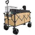 Collapsible Folding Wagon, Push Pull Foldable Beach Wagon Cart Grayish Brown Steel