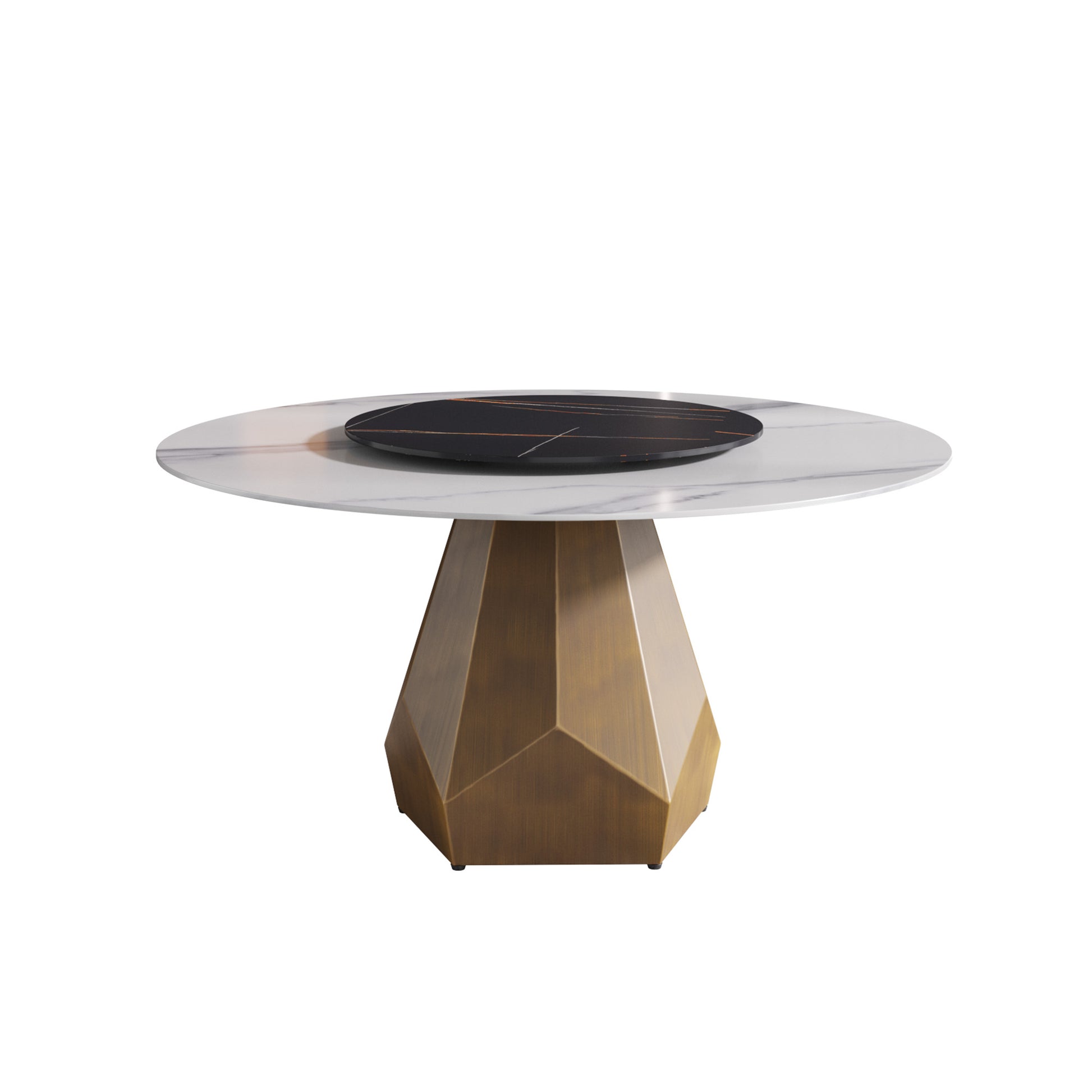 59.05" Round Marble Dining Table With Metal Base, Artificial Marble For 6 8 People, 31.5"Black Artificial Stone Turntable,White&Black Dining Table Only Antique Brass,Black,White Metal Marble