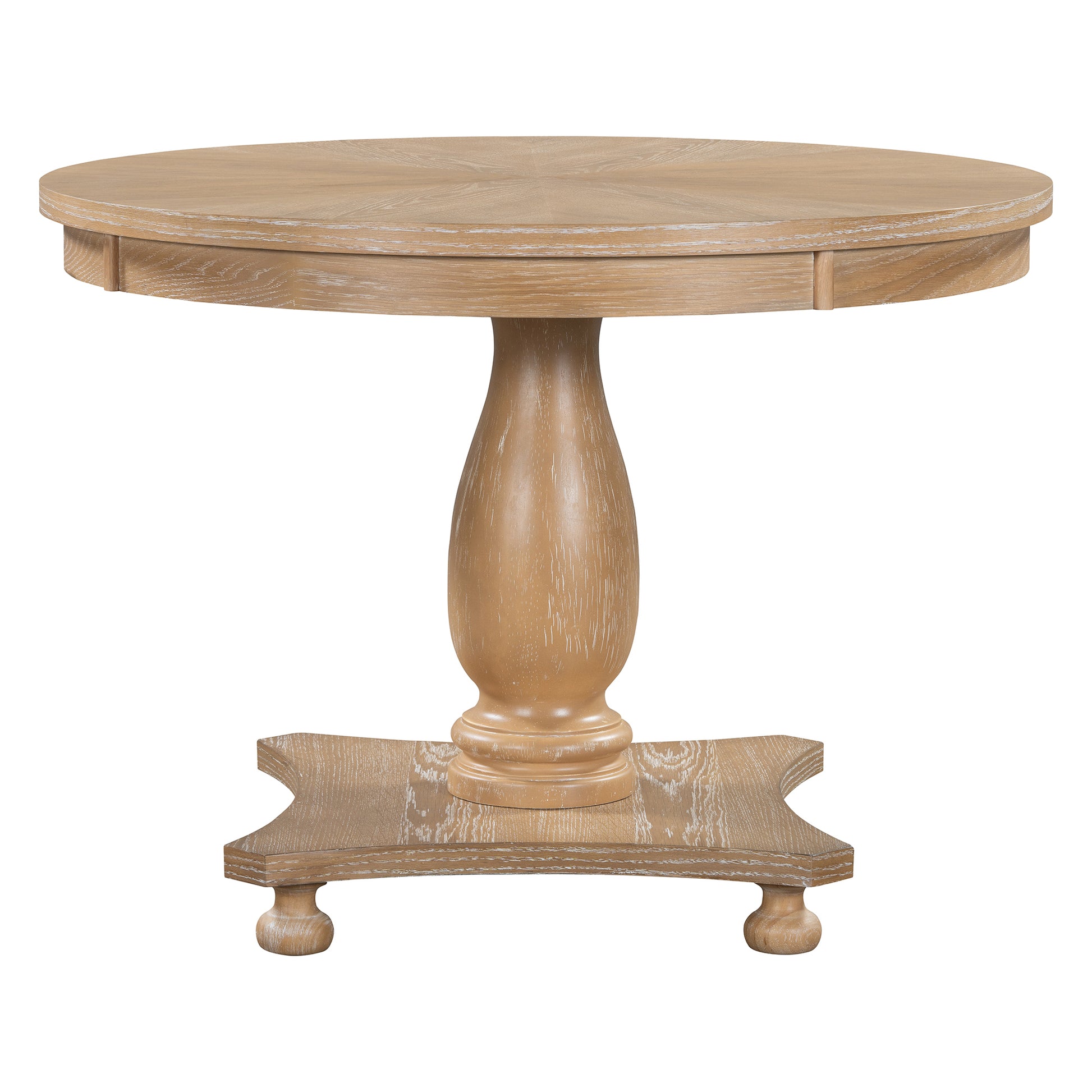 5 Piece Retro Dining Set, Round Table With Pedestal Table Base And 4 Upholstered Chairs For Dining Room And Kitchen Natural Wood Wash Natural Wood Wash Solid Wood Mdf