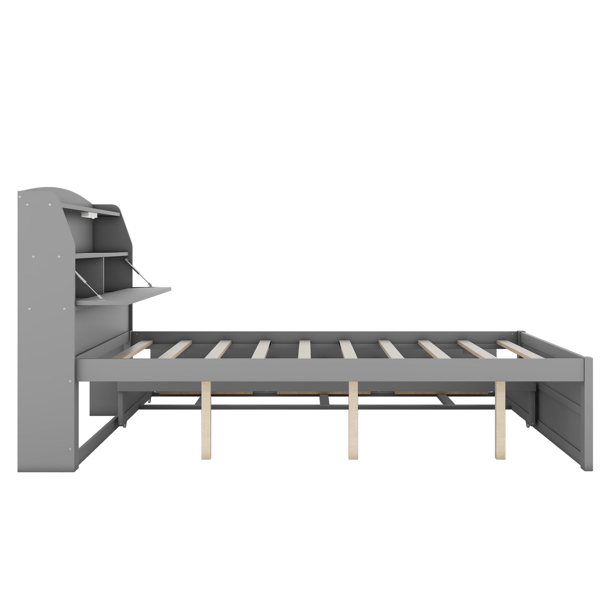 Full Size Wooden Led Platform Bed With Trundle, With Storage Headboard, With Drawers, Gray Full Gray Plywood