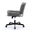 Armless Office Desk Chair With Wheels: Pu Leather Cross Legged Wide Chair,Comfortable Adjustable Swivel Computer Task Chairs For Home,Office,Make Up,Small Space,Bed Room Smoke Grey Antique Fiber Foam And Polyester Fiber Pad Pvc