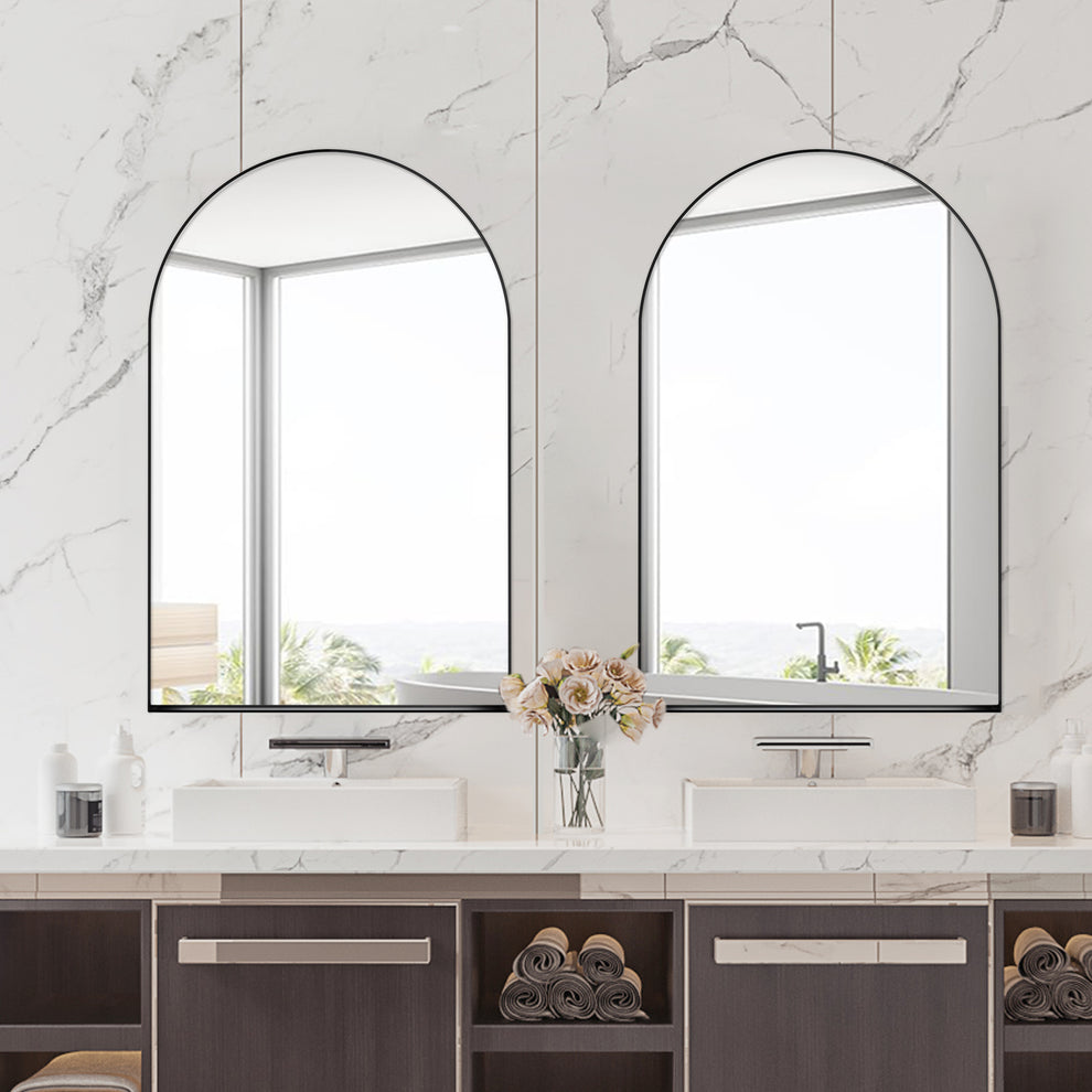 24X36 Inch Arched Recessed Medicine Cabinet, Metal Framed Bathroom Wal