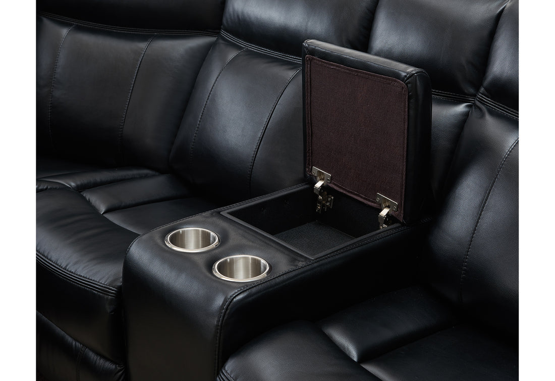 Jupiter Black Leather Sectional Black Pu 5 Seat