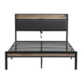 Full Size Metal Platform Bed Frame With Upholstery Storage Function Headboard And Usb Liner And Footboardno Box Spring Needed, Large Under Bed Storage, Easy Assemble Full Beige Black Metal & Wood