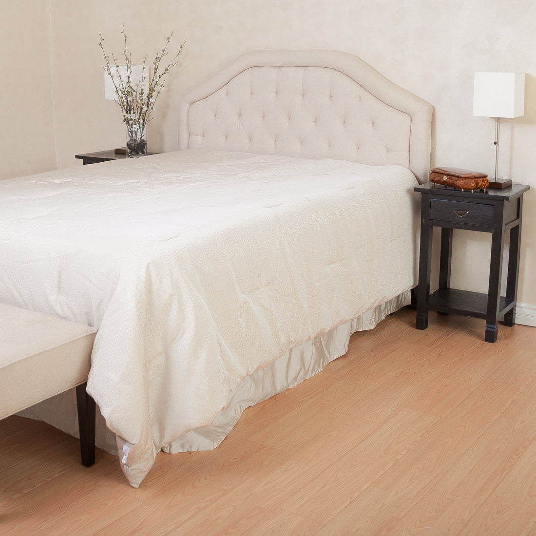 Upholstered Headboard, Diamond Tufted Design, Arched Structure, Easy Assembly, Beige Beige Fabric