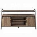 Rustic Oak And Black Tv Stand With Sliding Barn Door Oak Primary Living Space 50 59 Inches 50 59 Inches Paper Composite