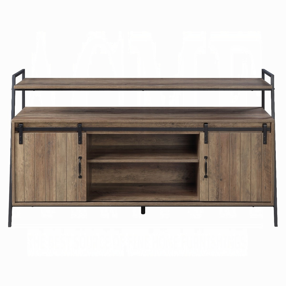 Rustic Oak And Black Tv Stand With Sliding Barn Door Oak Primary Living Space 50 59 Inches 50 59 Inches Paper Composite