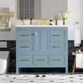 36'' Bathroom Vanity With Resin Sink Combo, Solid Wood Frame Bathroom Storage Cabinet, Freestanding Vanity Set With 5 Drawers& Soft Closing Doors Same As Sw000142Aam Blue Bathroom Solid Wood Mdf Resin