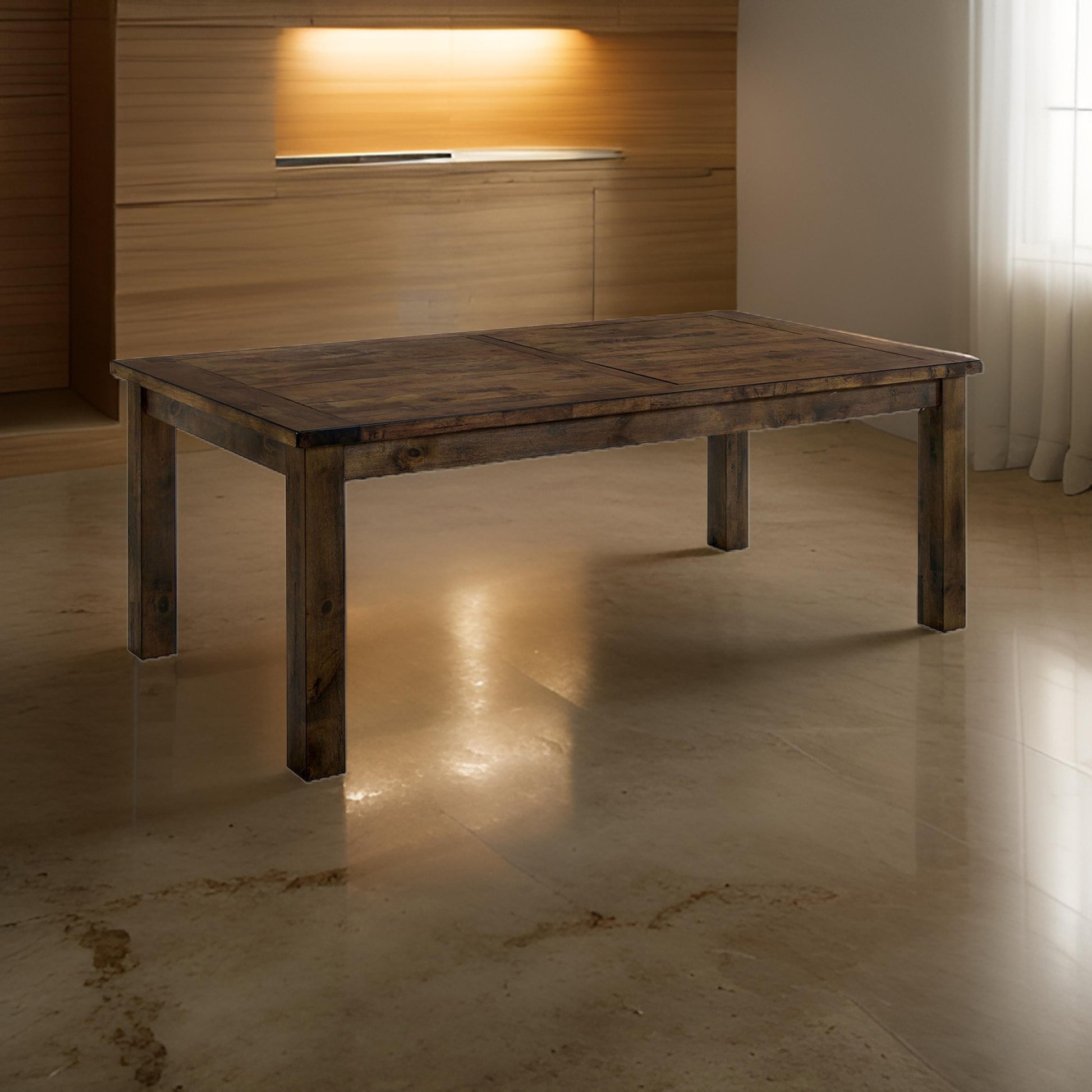 Transitional Style Solid Wood Rectangular Dining Table With Block Legs, Brown Brown Solid Wood