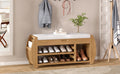 Retro Multifunctional Storage Bench With Cushion And Curved Side Panel For Entrance And Living Room Natural Natural Mdf