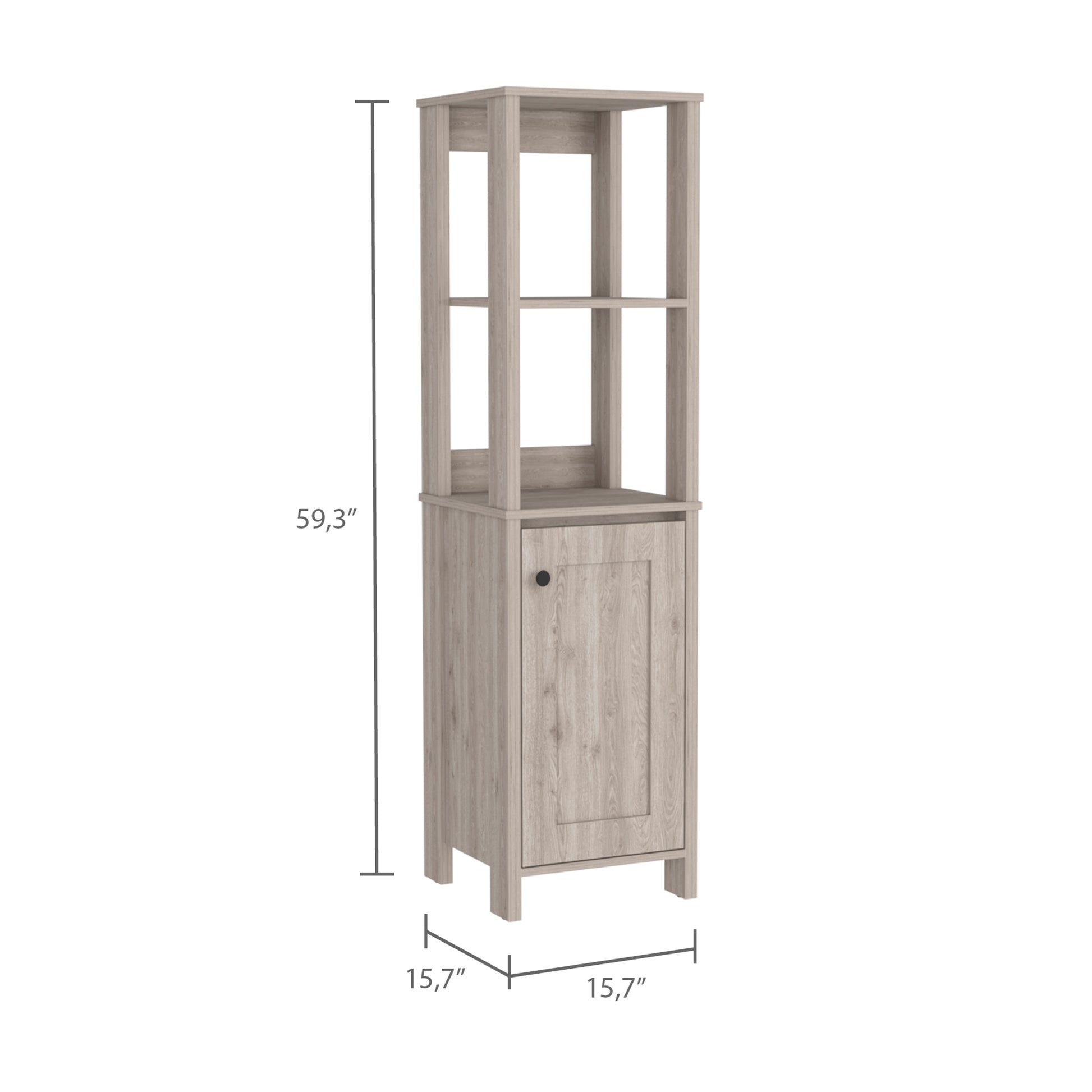 Arctic Linen Cabinet, With Four Shelves, Single Door Cabinet Beige 1 4 18 To 23 In 36 To 59 In Bathroom Freestanding Contemporary 10 15 Inches Melamine Engineered Wood