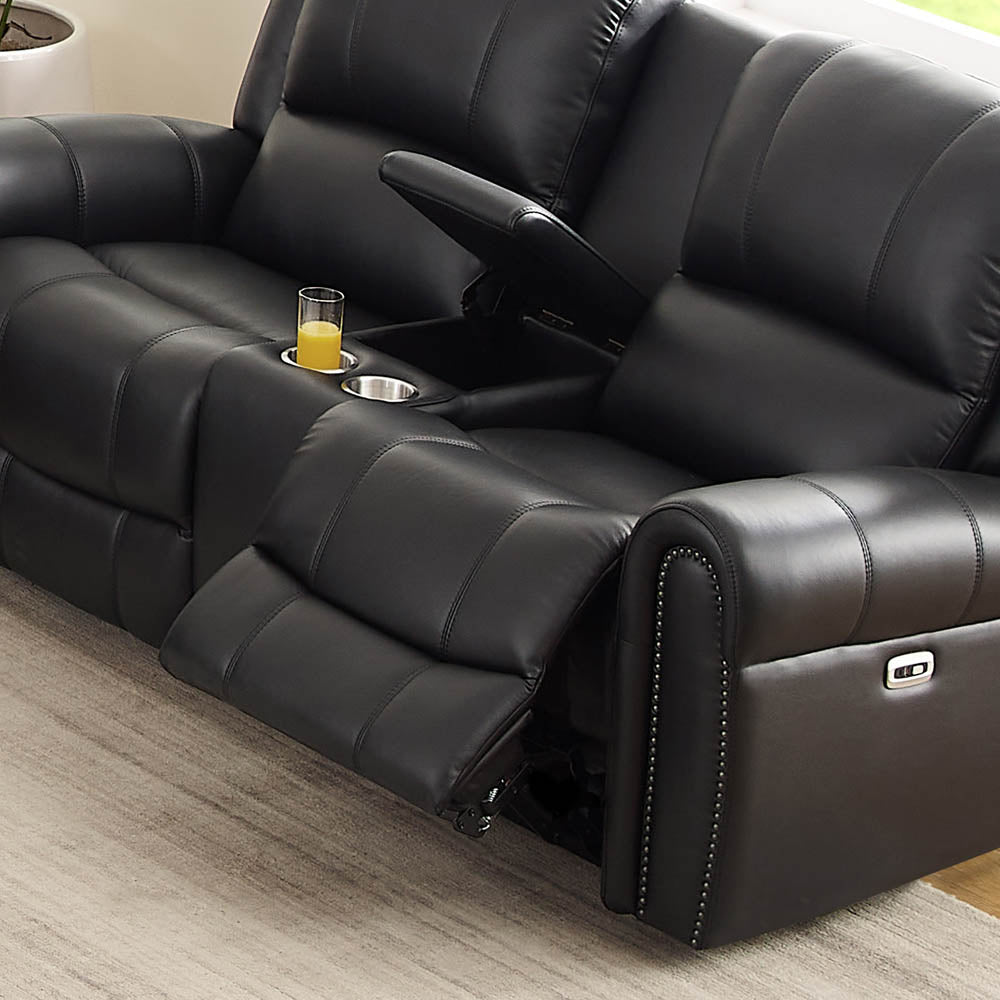 Marco Power Zero Gravity Reclining Loveseat With Console Black Memory Foam Genuine Leather