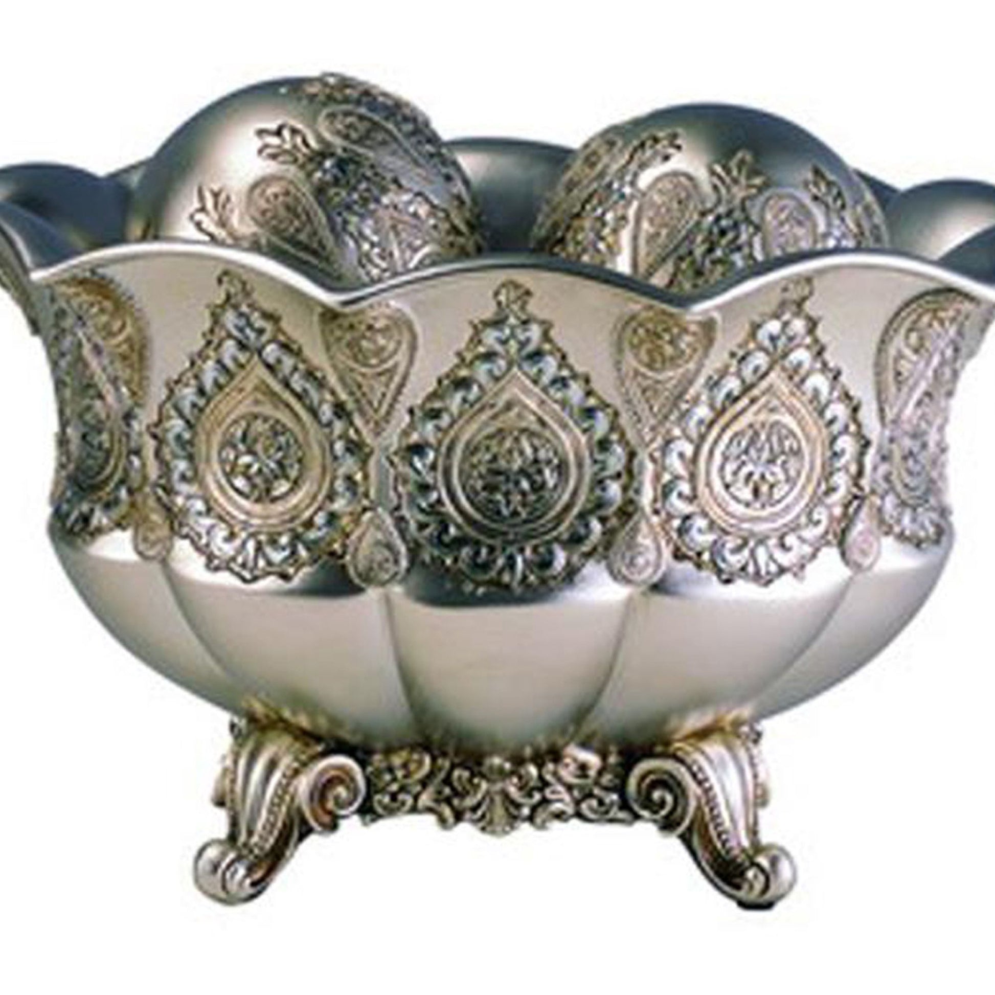 7" Tall Polyresin Decorative Bowl, Silver Royal Design Silver Polyresin
