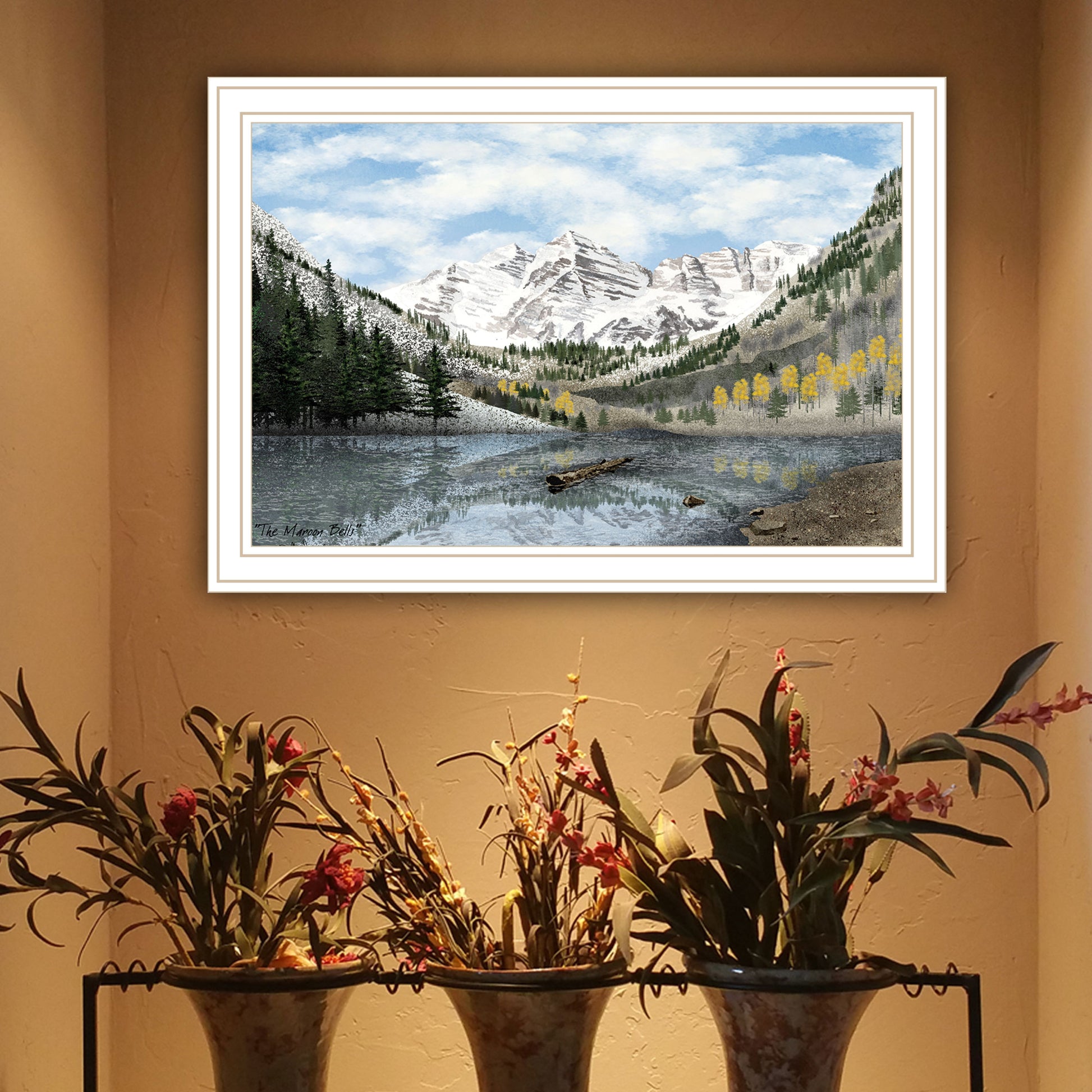 The Maroon Bells White Framed Wall Art For Living Room, Bedroom Wall Art Print For Home Decor By Billy Jacobs Multicolor Wood Paper