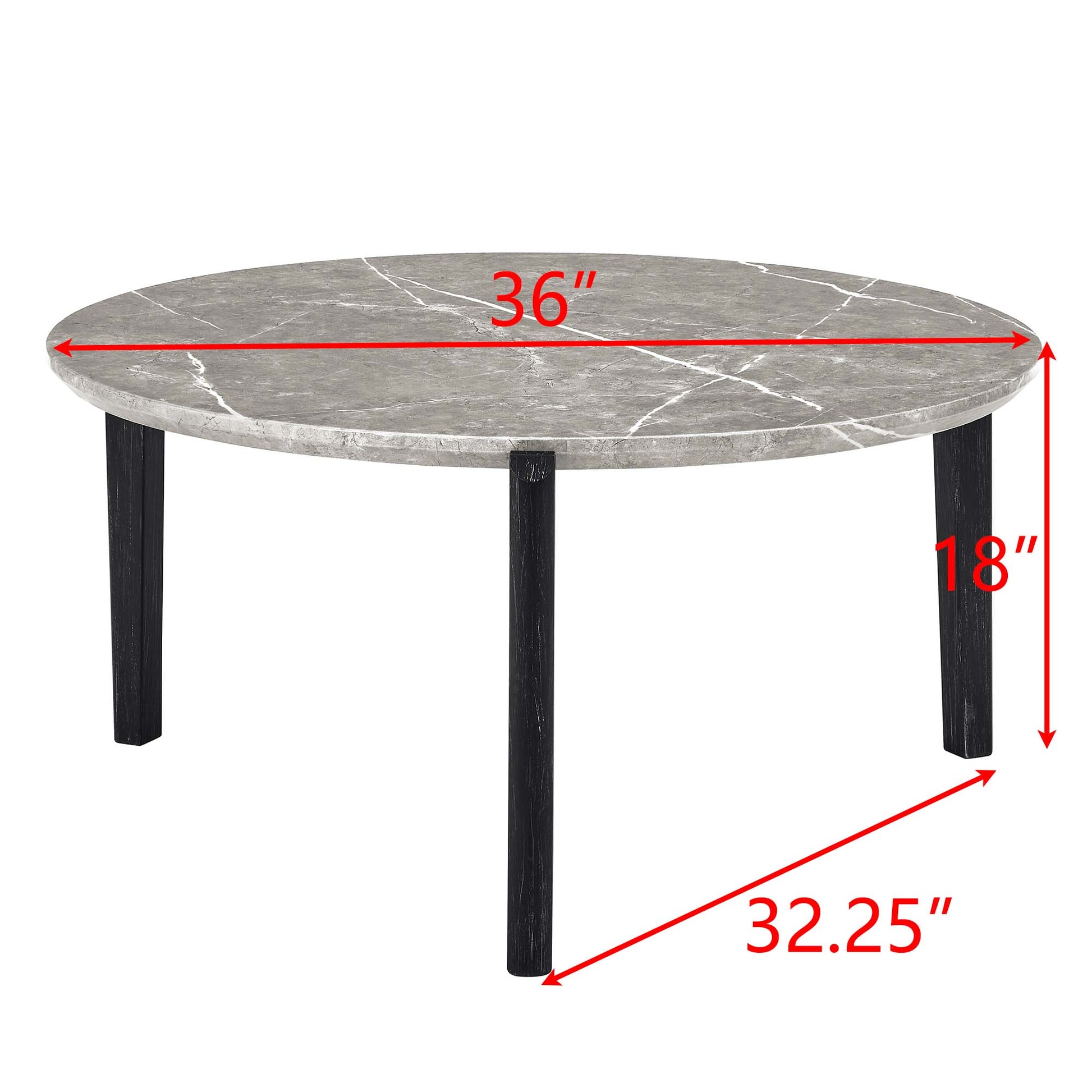 Living Room Coffee Table: Modern And Stylish 36 Inch Round Small Coffee Table, Imitation Marble Tabletop With Rubber Wood Solid Wood Legs, Wooden Coffee Table, Living Room, Office, Home Black Gray