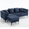 Arrived L Shaped Sectional Sofaconvertible Storage Ottoman,Chenille ,Square Arm, Modern Tufted Couch ,3 Seater, And Nailhead,Blue Blue Polyester Wood Primary Living Space Medium Soft Tufted Back Modern Square Arms Metal & Wood 4 Seat