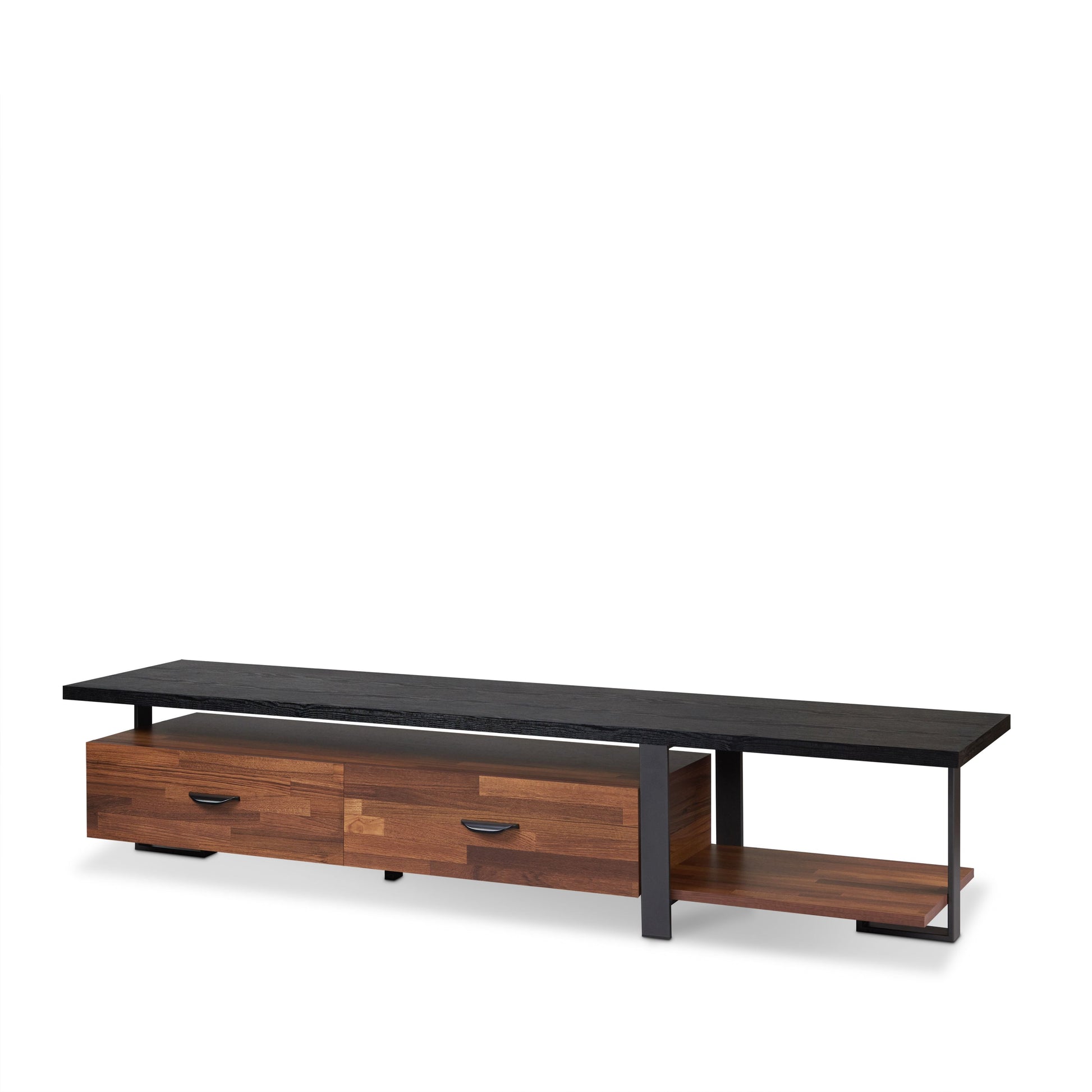 Walnut And Black 2 Drawer Tv Stand With 1 Shelf Walnut Black Primary Living Space 55 Inches 50 59 Inches Contemporary 55 Inches Wood