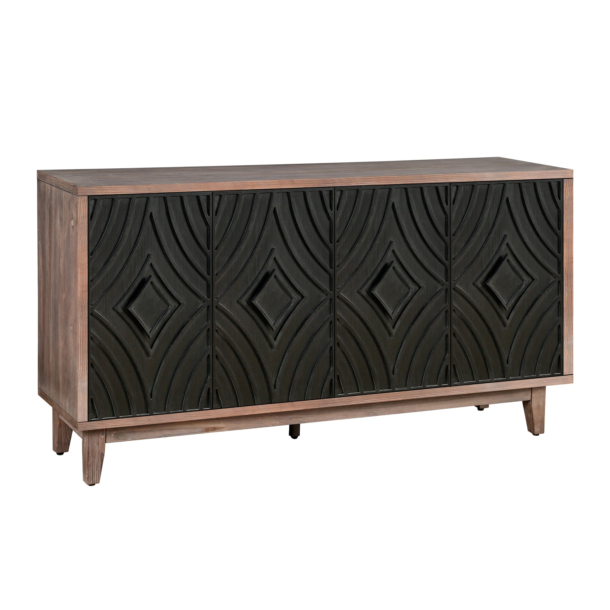 Mid Century Sideboard Buffet Cabinet With Solid Wood Legs 60" Kitchen Storage Cabinet Credenza With 4 Convex Pattern Diamond Doors And 2 Shelves Accent Console Table For Living Room Entrance Hall Etc 1 2 Shelves Antique Antique Black Primary Living Space