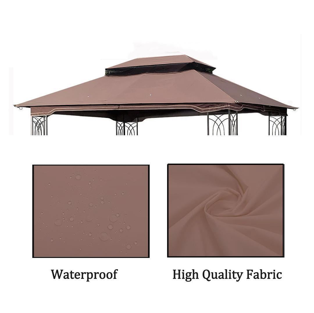 13X10 Ft Patio Double Roof Gazebo Replacement Canopy Top Fabric,Brown Brown Polyester