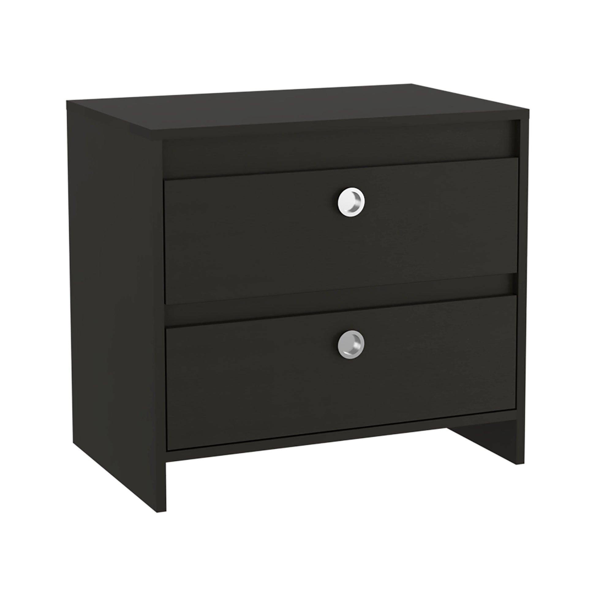 Lily Nightstand, Two Drawers Black 2 Drawers Bedroom Bedside Cabinet Contemporary Storage Melamine Engineered Wood