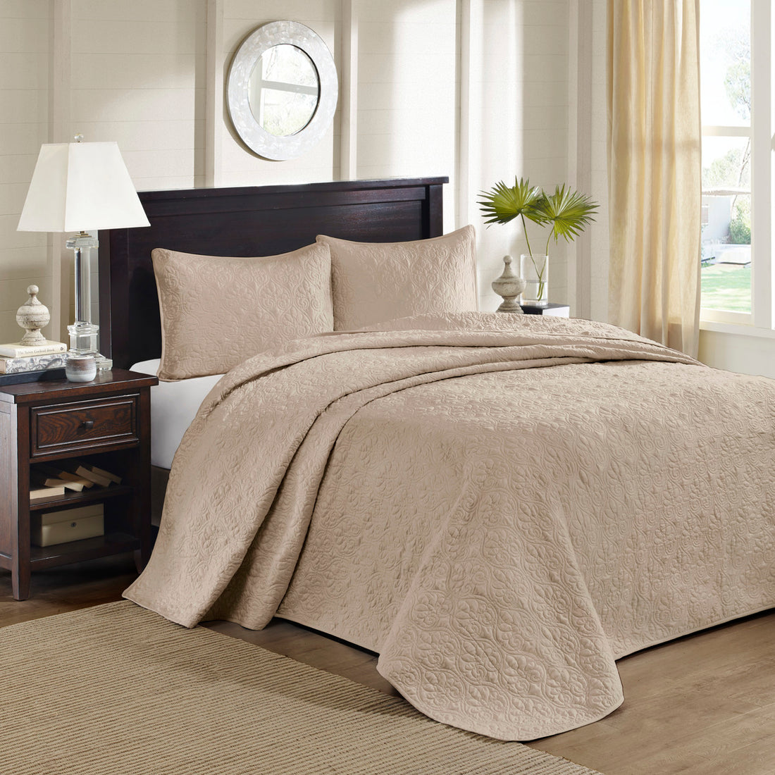 Reversible Bedspread Set Khaki Queen Khaki Cotton