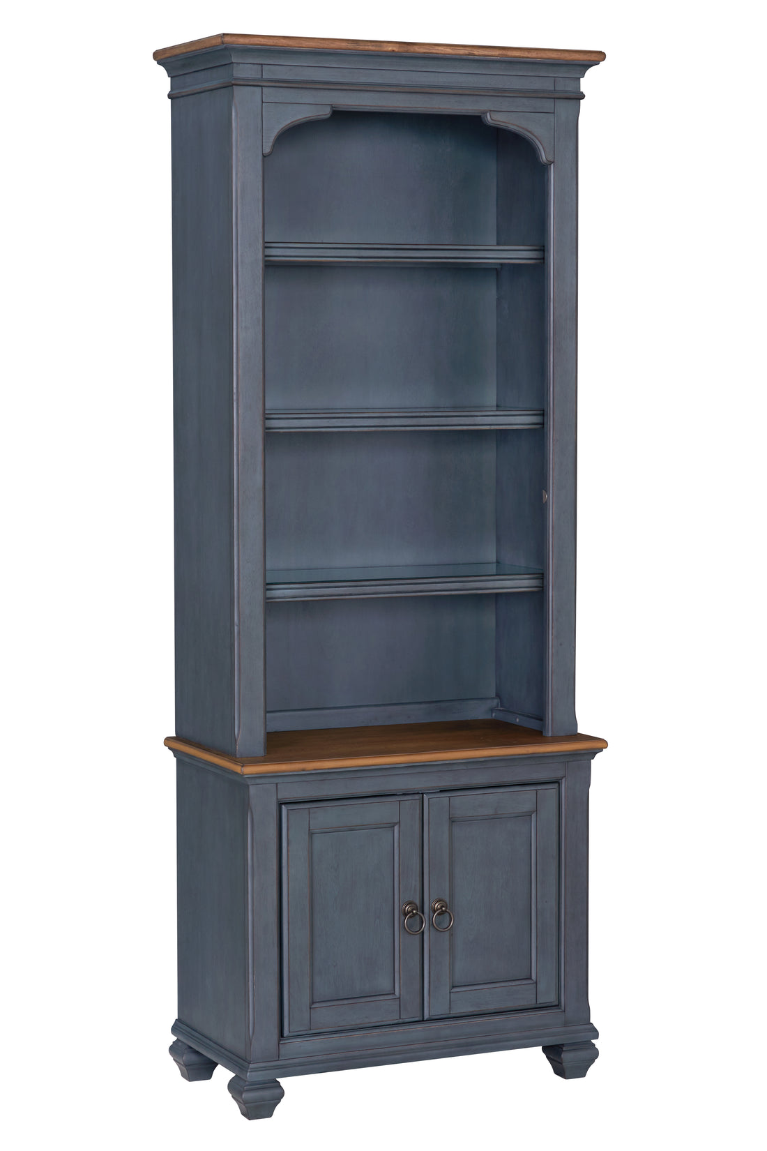 Americana 84 Inch Universal Pier Bookcase, No Assembly Required, Corduroy Blue Finish Blue Rubberwood Rubber Wood