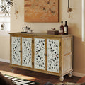 Accent Cabinet With 4 Doors, Farmhouse Sideboard Buffet Cabinet With Storage, Modern Credenza Storage Cabinet With Wood Carved Floral Doors For Living Room, Dining Room, Entryway, Hallway, Kitchen Accent Chests 3 4 Spaces Painted Or Hand Painted Antique