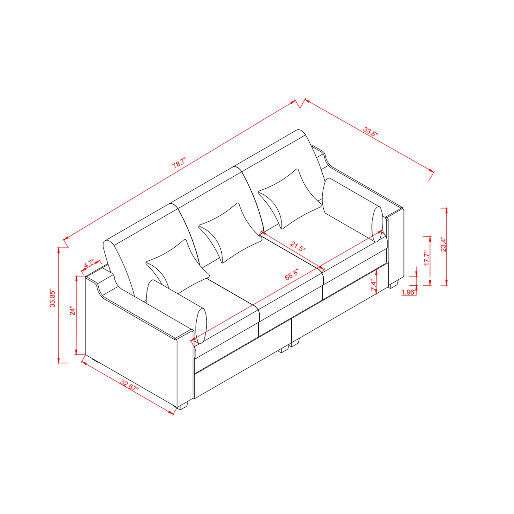 78.7" Sofa Couch 3 Seater Sofa With Pillows Polyester Upholstery Duck Down Filled Cushion Sofa For Living Room Apartment,Beige Beige Polyester Wood Primary Living Space Soft Cushion Back Foam Polyester 3 Seat