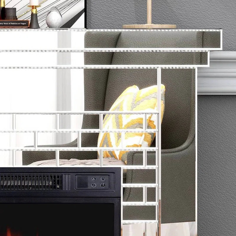 44'' W Electric Fireplace With Silver Mirrored Mantel Silver 400 Primary Living Space Modern Yes Freestanding Metal Synthetic Wood Mirror Electric