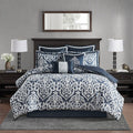 8 Piece Jacquard Comforter Set Navy Silver Cal King California King Navy Silver Polyester