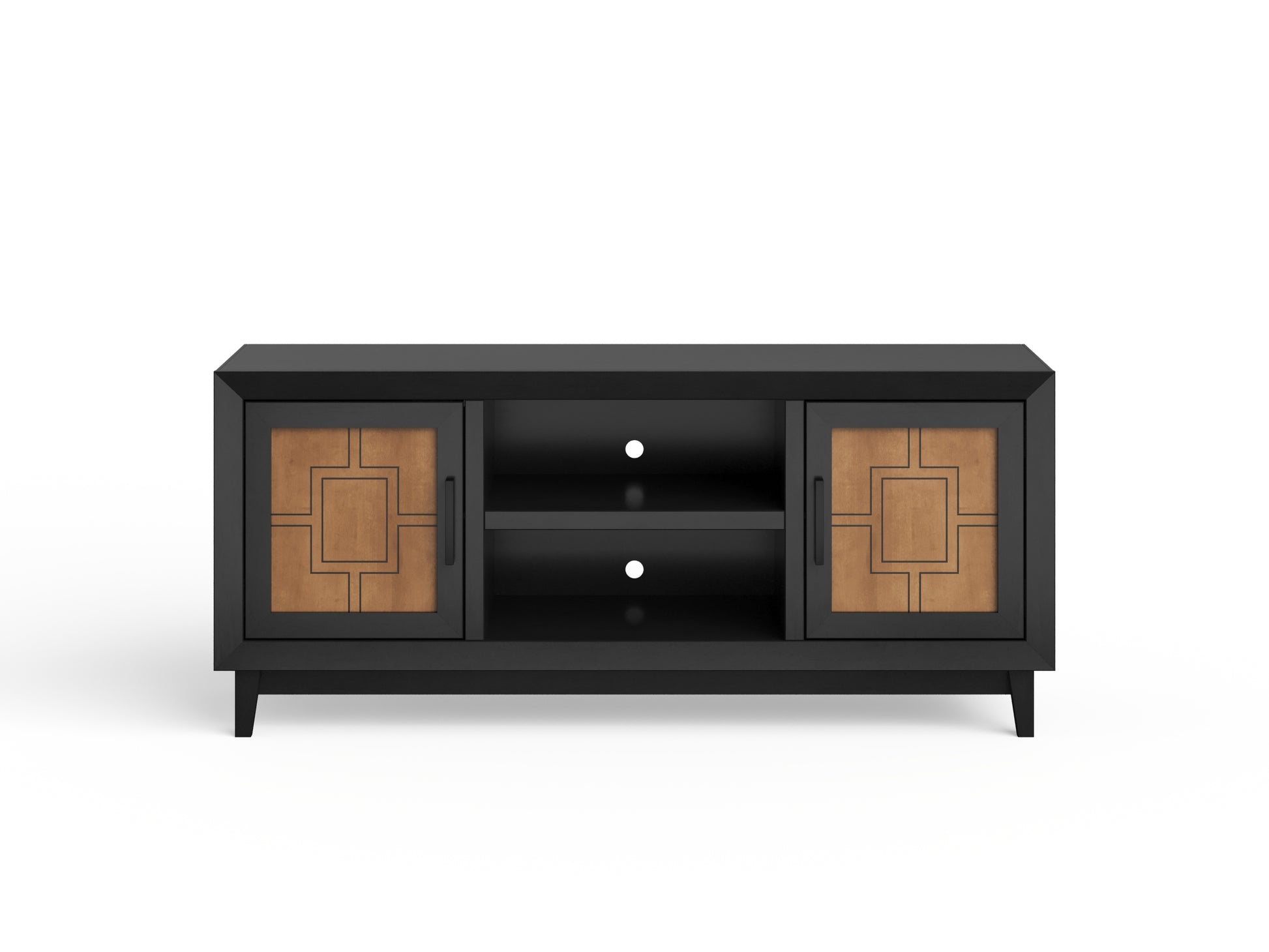 Ventura 65 Inch Tv Stand For Tvs Up To 75 Inches, No Assembly Required, Black And Bourbon Finish Black 70 79 Inches Wood Wood