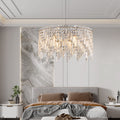 Luxurious Round Silver Crystal Chandelier, Contemporary Rectangular Pendant Light For Dining Room, Living Room, And Grand Foyers Bulbs Not Included Silver Clear Crystal Iron