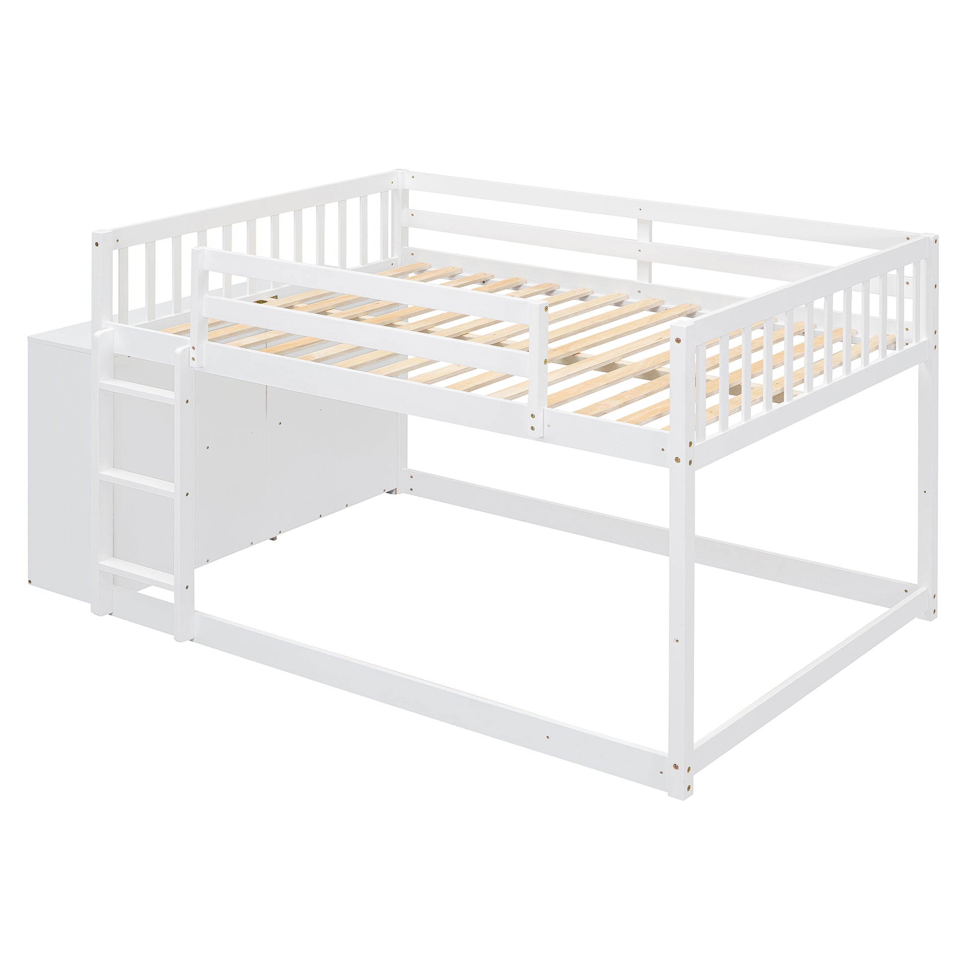 Full Over Full Bunk Bed With 4 Drawers And 3 Shelves White Full White Solid Wood