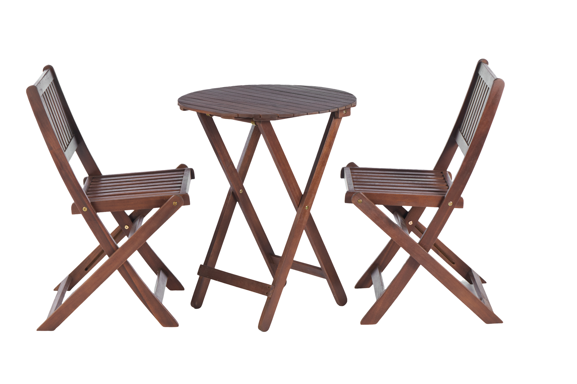 3 Piece Acacia Wood Bistro Set, Wooden Folding Patio Furniture For Garden Backyard Balcony Porch W 1 Coffee Table And 2 Foldable Chairs, Natural Stained Light Brown Acacia Wood