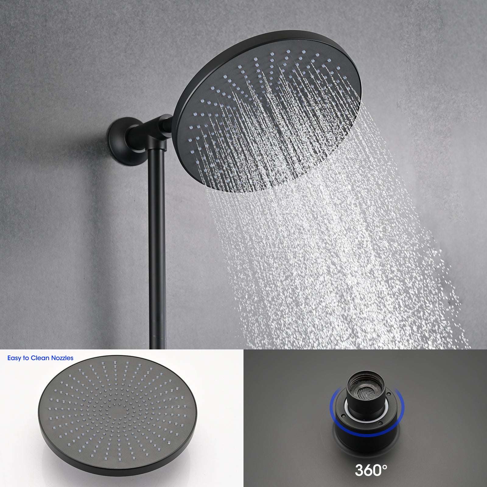 Matte Black 5 Spray Mode 10" Overhead And Handheld Shower System With Slide Bar Matte Black Stainless Steel