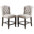 Wooden Counter Height Wingback Chair, Ivory And Black Set Of 2 Antique Gray Wood Fabric