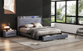 Queen Size Upholstery Platform Bed With Storage Headboard, Led, Usb Charging And 2 Drawers, Gray Queen Gray Upholstered
