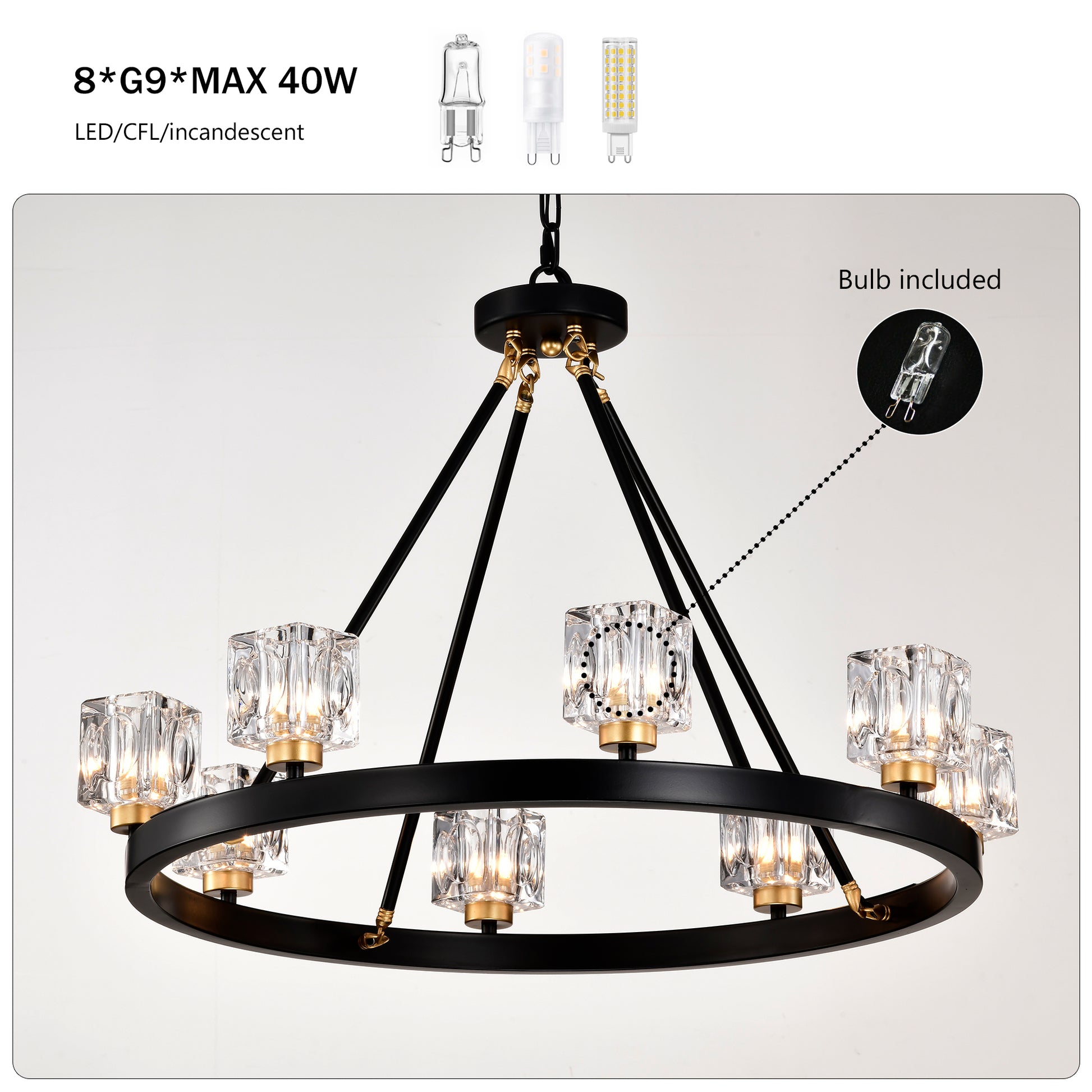 Matte Black Gold Wagon Wheel Chandelier Farmhouse Modern Small Crystal Round Chandelier For Living Room Kitchen Island Foyer Hallway Entryway Bedroom Rustic Dining Room Light Fixture Ceiling Hanging