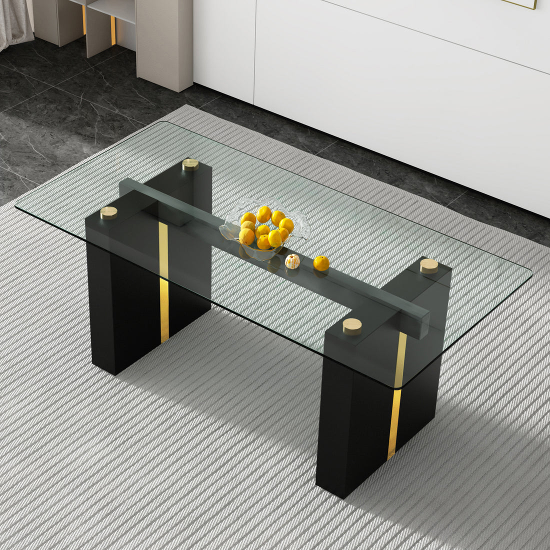 Large Modern Simple Rectangular Glass Table, Which Can Accommodate 6 8 People, Equipped With 0.39 Inch Tempered Glass Table Top And Large Mdf Table Legs, Used For Kitchen, Dining Room, Living Room1546 Transparent Glass