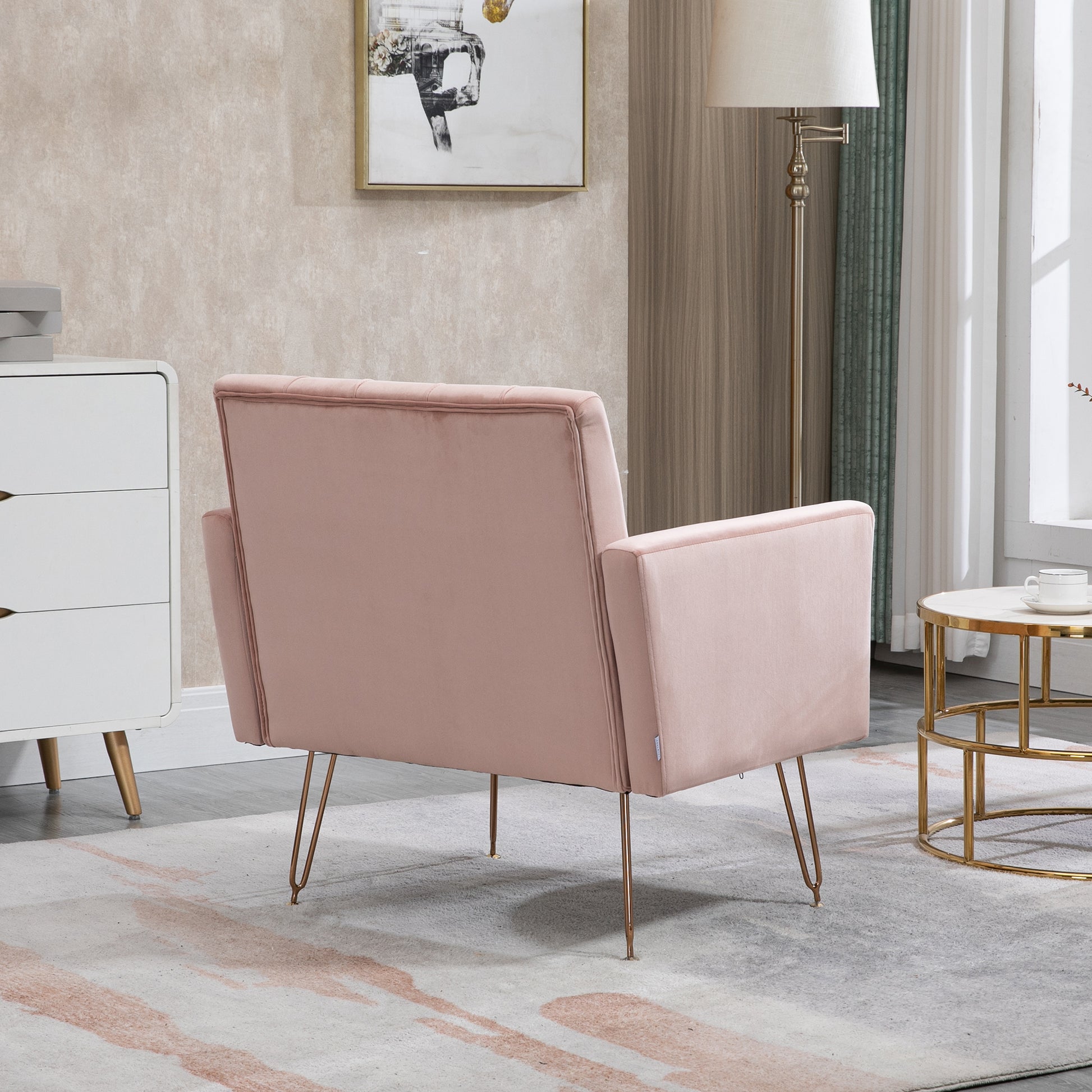 Coolmore Velvet Armchair Single Sofa Modern Tufted Upholstered Side Reading Chairs With Arm And Gold Metal Leg For Living Room Bedroom Pink Pink Foam Velvet