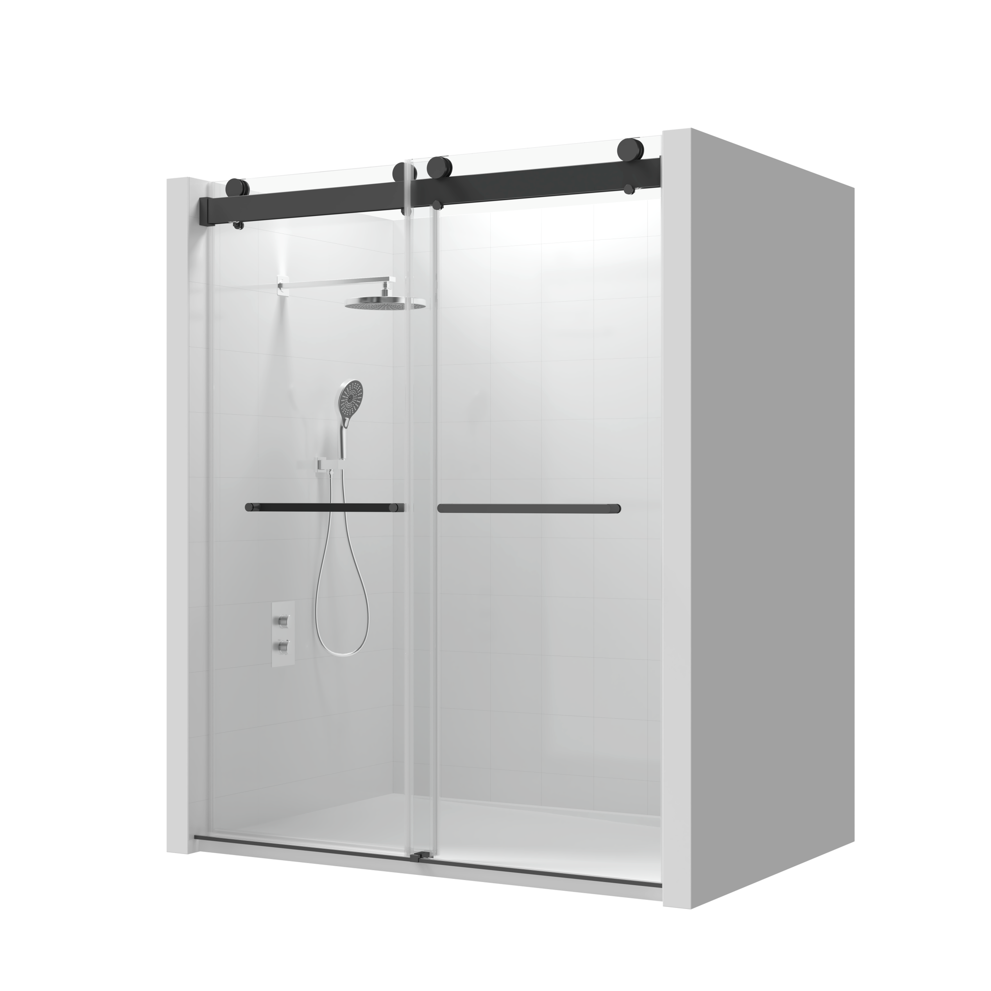 68 72 In. W X 76 In. H Double Sliding Frameless Soft Close Shower Door With Premium 3 8 Inch 10Mm Thick Tampered Glass And Easy Cleaning Coating, Stainless Steel In Matte Black 22D02 72Mb Matte Black Stainless Steel