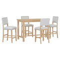 5 Piece Counter Height Dining Set, Classic Elegant Table And 4 Chairs In Natural Wood Wash Natural Wood Wash Solid Wood