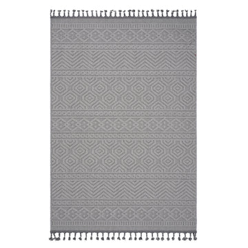 Naar Guros Collection 4X6 White Geometric Indoor Outdoor Area Rug White Polypropylene